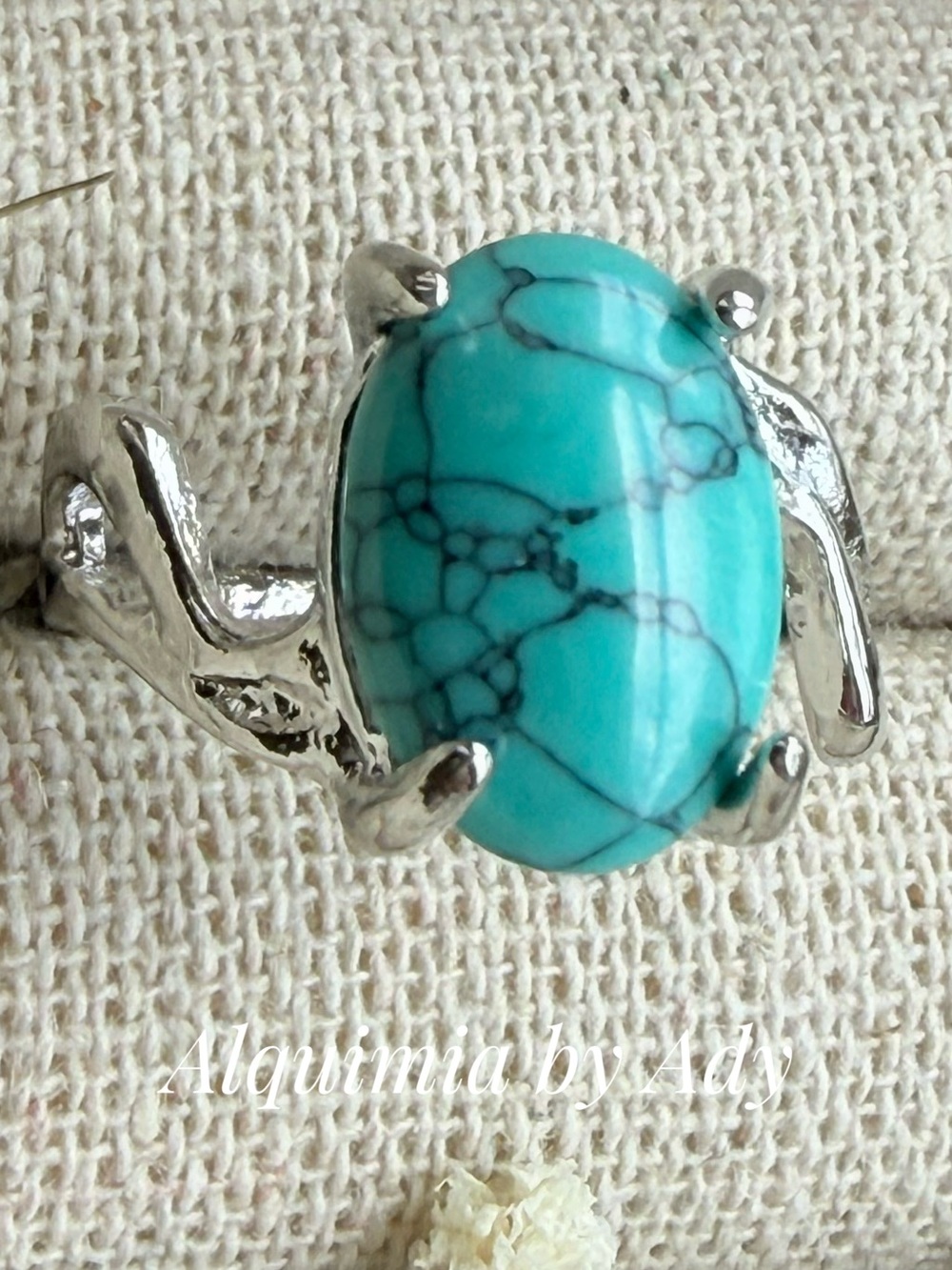 Silver Ring with Turquoise Green Oval Stone